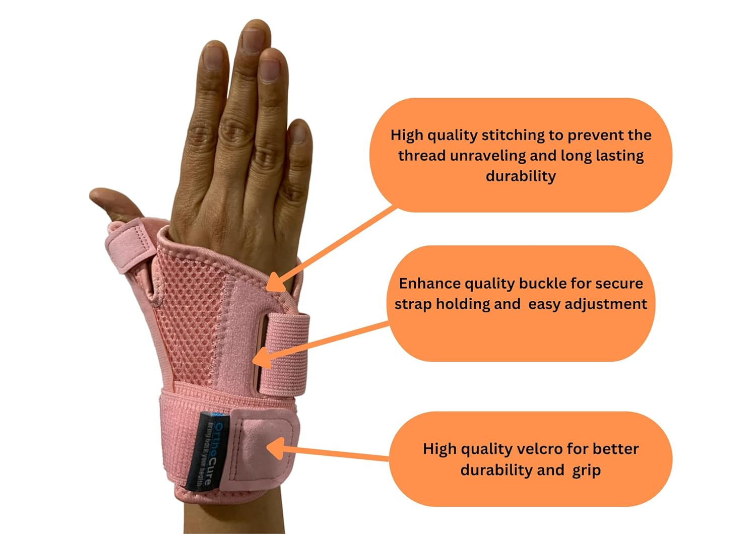 Thumb Spica Support Strap - De Quervains Splint Brace Tendonitis Arthritis Pink (Universal, Pink) image number 6