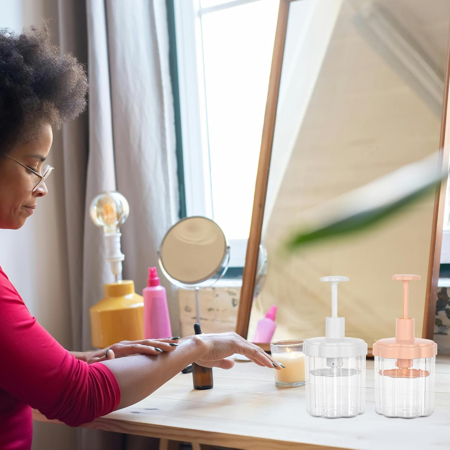 HEANUJJ 2Pcs Face Wash Foam Maker Pump Dispenser Bottles for Shampoo and Body Wash, Manual Portable Facial Cleanser Frother for Travel and Daily Beauty Care image number 1