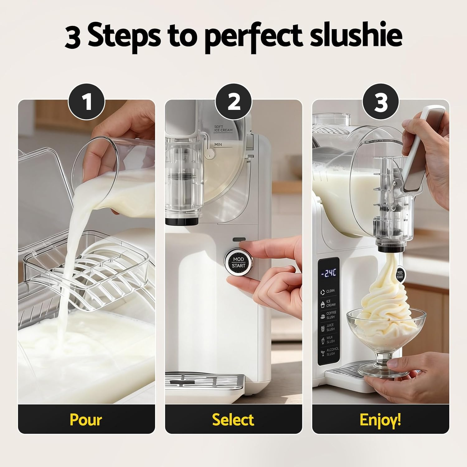 Devanti Slushie Machine Australia & Ice Cream Maker, 2L Large Slushie Maker, 20-Min Fast Cooling & One-Touch Cleaning, Ideal for Homemade Cocktails, Smoothies, Soft Ice Cream & Milkshakes, White