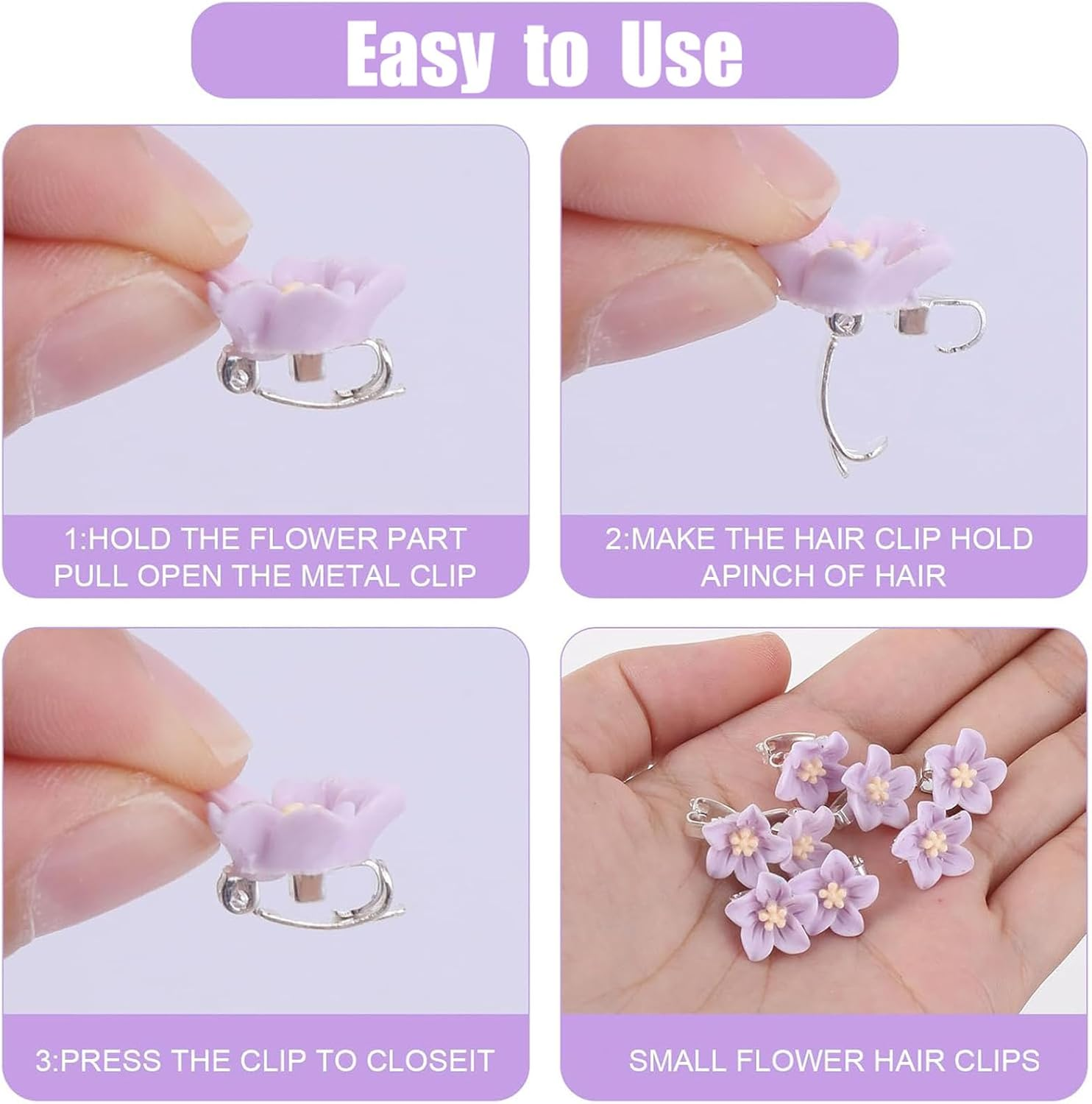 Dinghaole 10 Pcs Mini Flower Hair Clips, Lily Flower Purple, Tiny Cute Claw Clips, Flower Girl Hair Accessories, Lily Flower Small Hair Accessories for Women Girls Daily Party Wedding Accessories image number 5