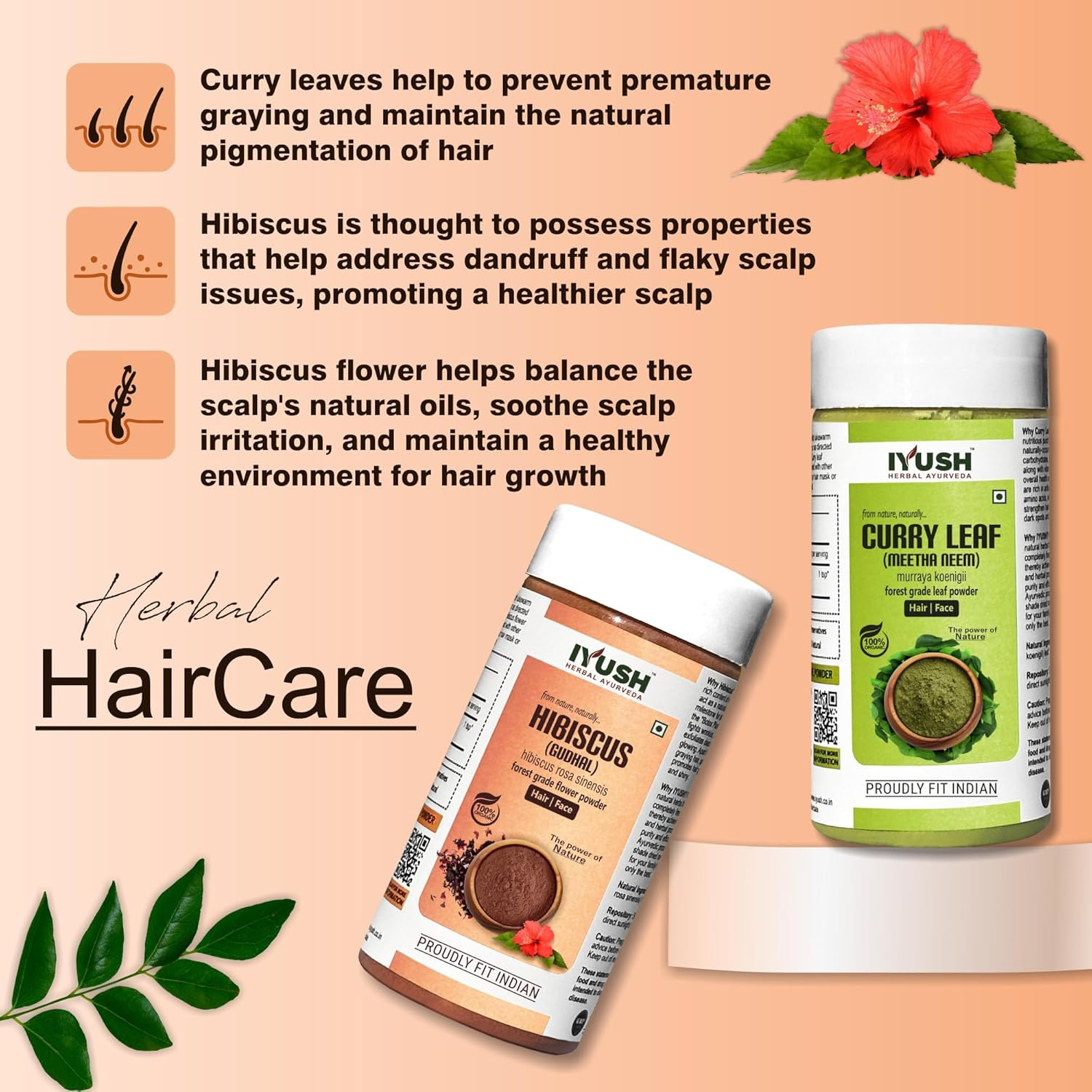 IYUSH Herbal Ayurveda Curry Leaves Powder and Hibiscus Powder for Hair Growth &ndash; 200Gm | Hair Mask for Dry and Frizzy Hair | Hair Mask for Hair Growth | Hair Volume Powder | Hair Powder | 100Gm Each image number 5