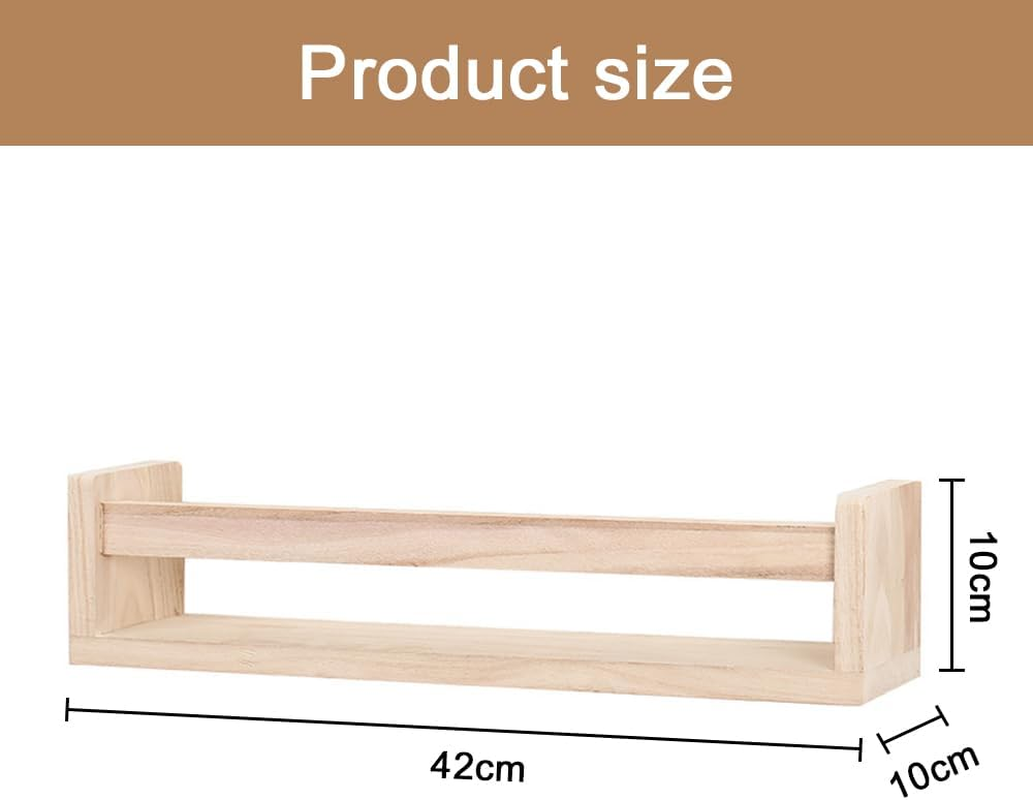 2 Pack Wood Nursery Bookshelves for Wall, 42 Cm Long Floating Book Shelves, Wall Mounted Bookcase for Bedroom, Playroom Organizer, Bathroom Decor, 42X10X10 Cm image number 2