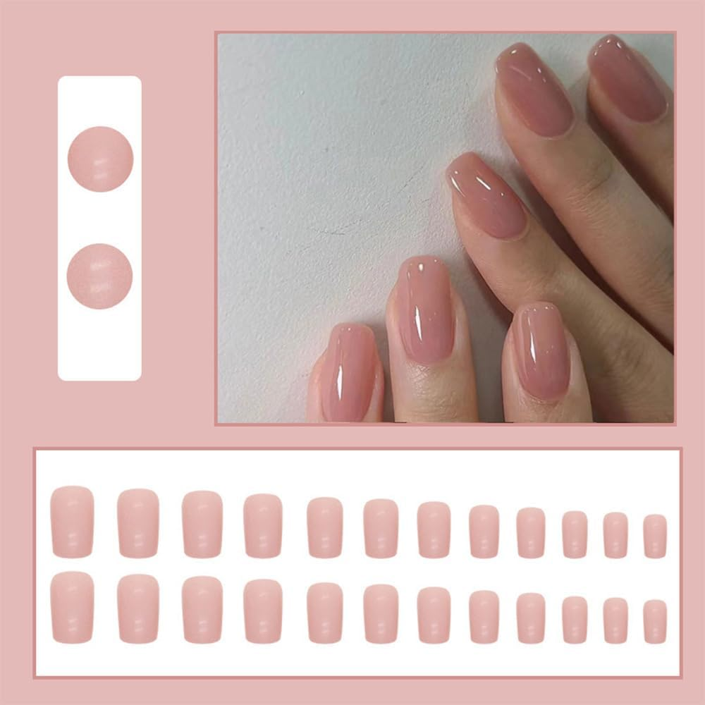QISANKEE French Tip Nails Press on Nails Light Color, Nude Gradient False Nails Coffin Fake Nailswith Designs Pink French Tip Nails Artificial Nails Stick on Nails for Women Girls 24 Pcs/Set image number 3