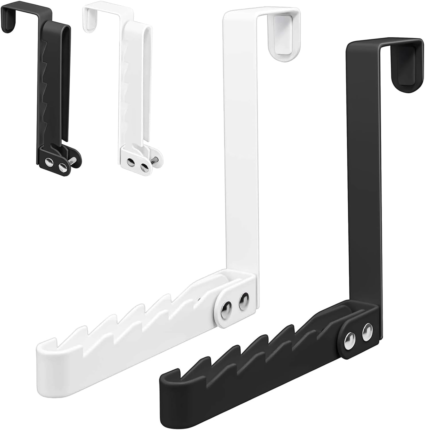 2PCS over the Door Hook，Door Hooks Foldable over Door Hanger for Hanging Clothes，Door Hanger with 5 Groves, over Door Hook for Coats, Pants, Bags, Hats, Scarves (White, Black) ﻿ image number 1
