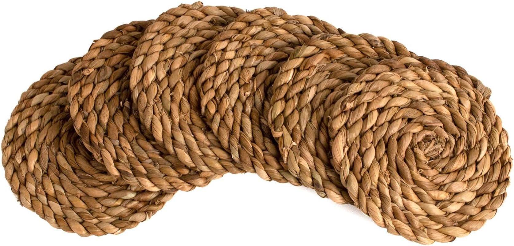 KAZI Essentials Boho Coasters for Drinks - Set of 6, Natural Wicker Raffia Woven Coasters, Eco-Friendly Handmade by African Artisans, Housewarming Gift, Coastal, Cottage D&eacute;cor (Natural Cattail) image number 5