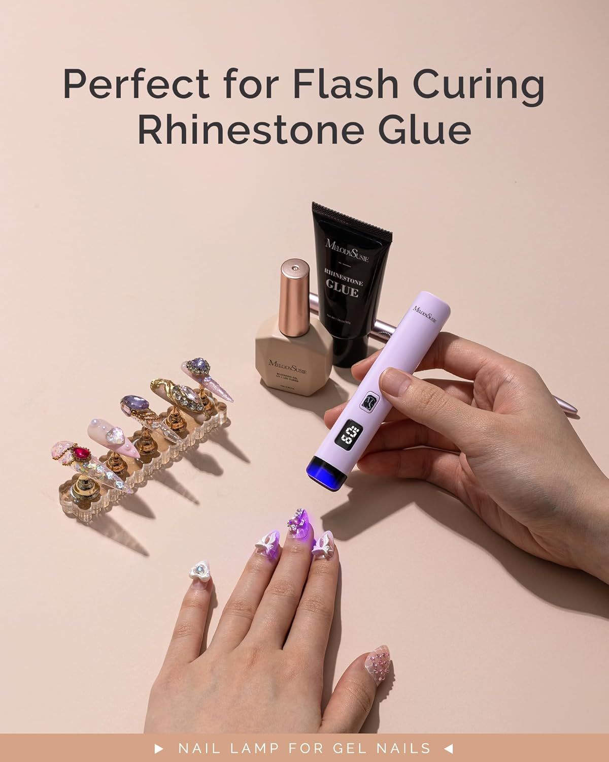 Melodysusie Handheld UV Light for Gel Nails, ART01R Cordless Gel X Nail Lamp Rechargeable with LCD Display, Eye-Protective Cover Flash Cure Nail Dryer for Rhinestone Glue Decoration DIY at Home Purple image number 4
