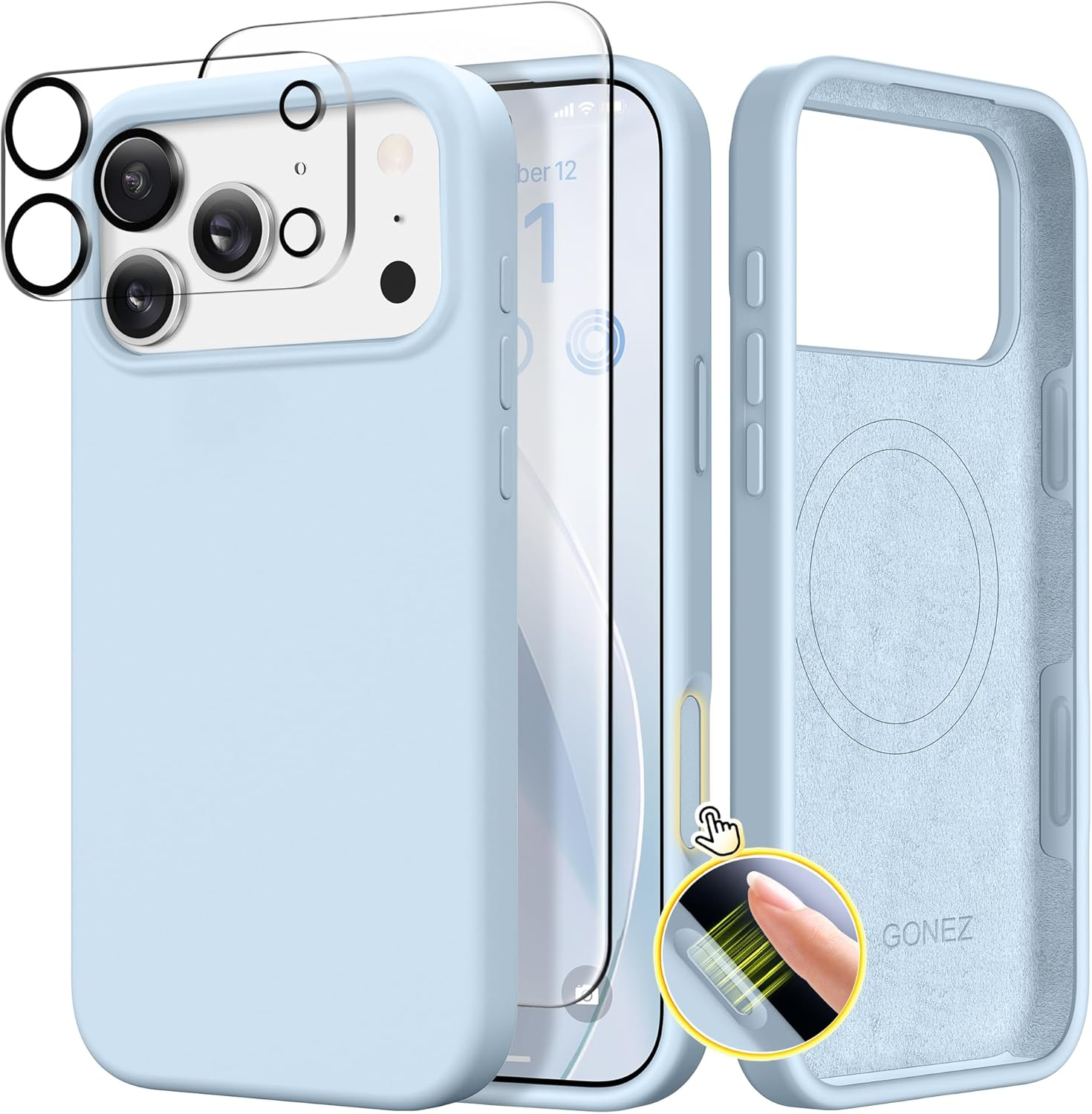 GONEZ Magnetic Iphone 17 Pro Case, Compatible with Magsafe, [Screen Protector + Camera Lens Protector], Anti-Scratch Shockproof Protective Cover for Mobile Phones, 6.3 Inch, Calke Green