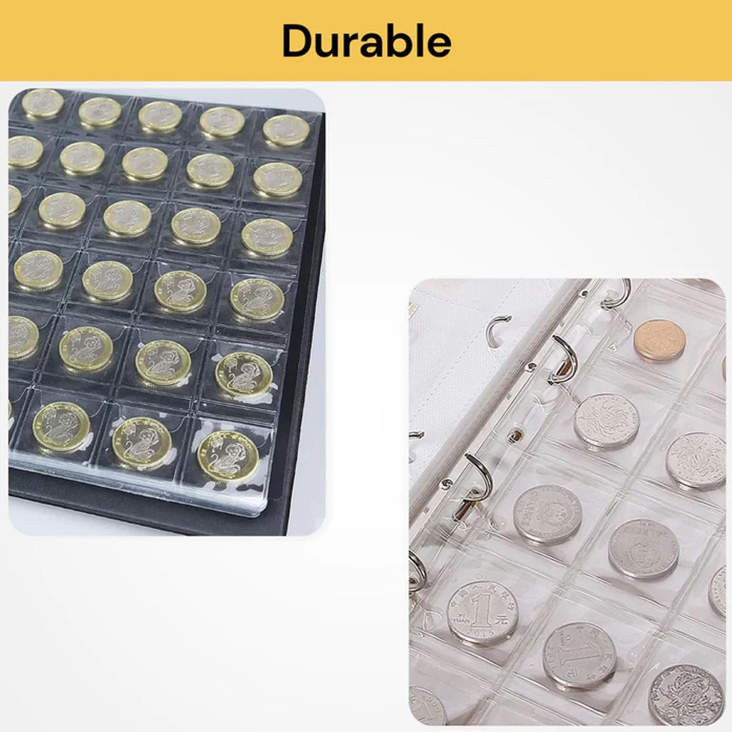 EZONEDEAL 30-Pocket Coin Pages for Collectors, Standard 9-Hole Coin Collection Pages Fit Most Binder, Coin Collecting Supplies, Coin Sleeves for Coin, Stamp, Badges Etc image number 4