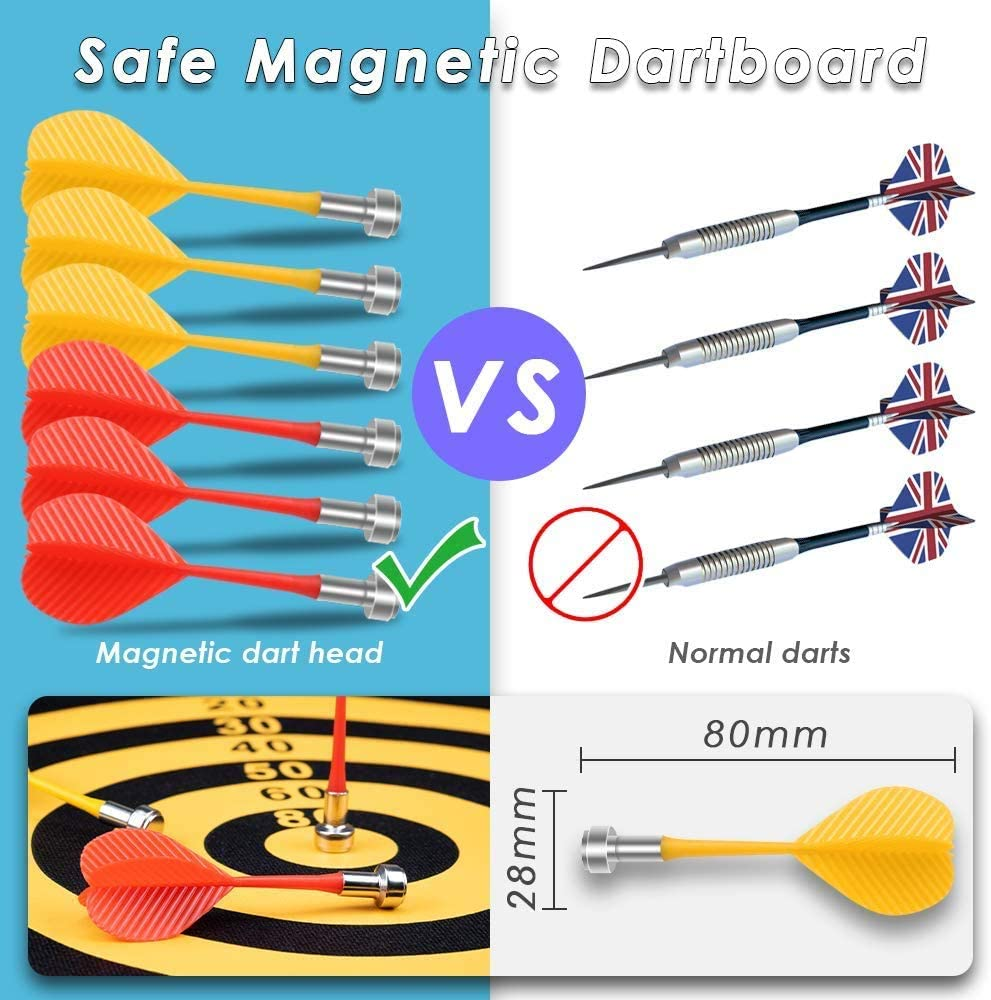 Magnetic Safe Dart Board with 12 Darts for Kids and Adults - Double-Sided Dartboard image number 1
