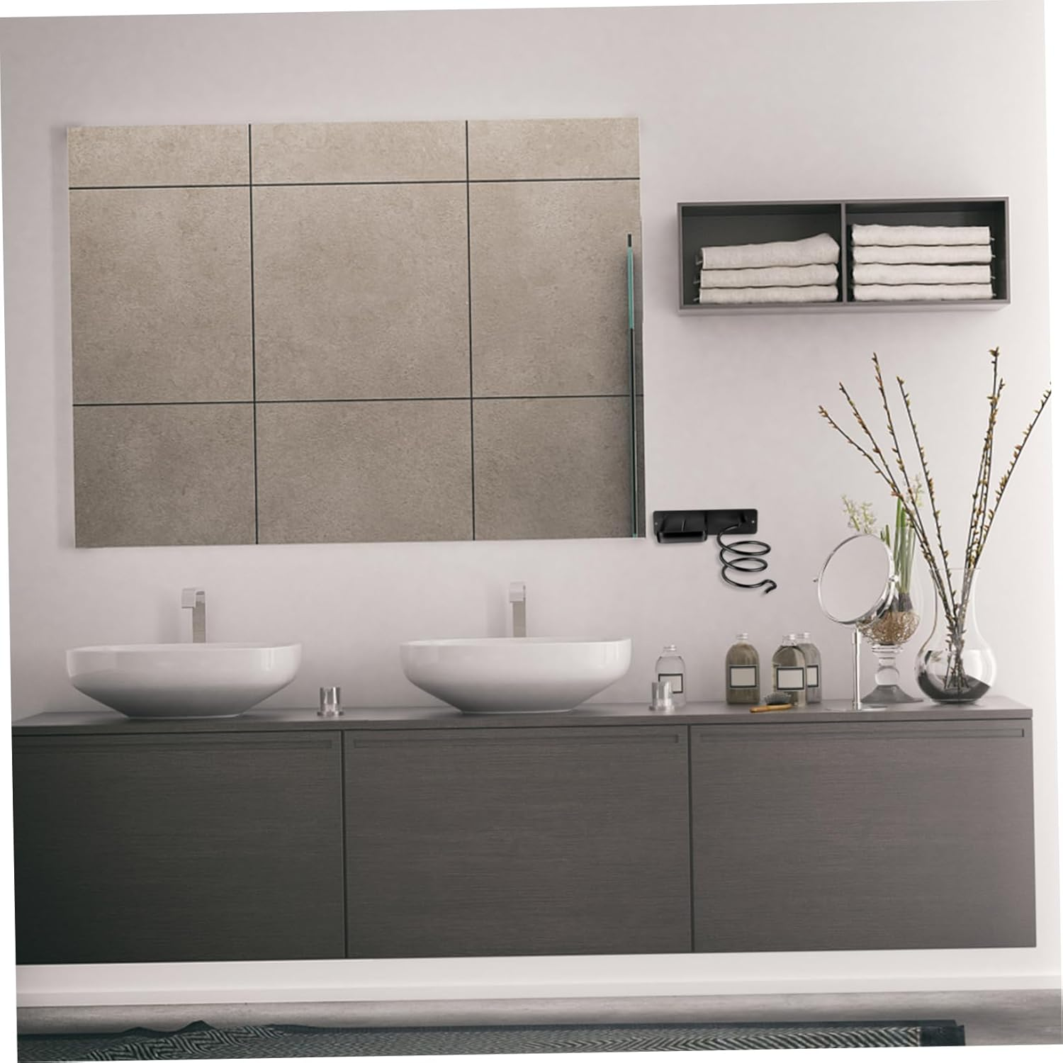 WOONEKY Space Aluminum Hair Dryer Bracket Wall-Mounted Organizer Easy to Assemble for Bathroom image number 2