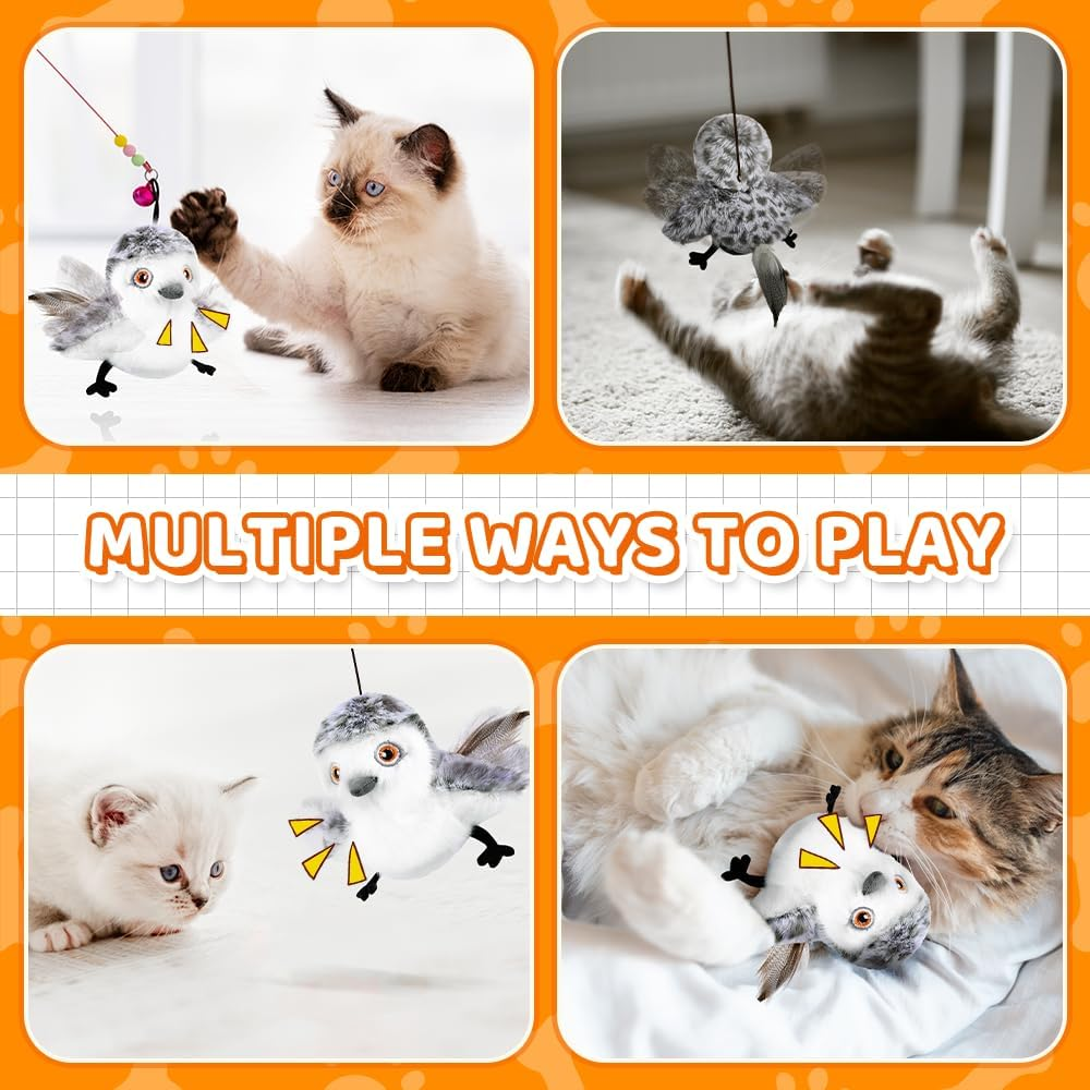 Slowton Cat Toys Rechargeable Interactive - Touch Activated Flapping Bird Catnip Toys with Lifelike Chirping - Plush Bird Toy Indoor Kitten Kitty Exercise image number 3