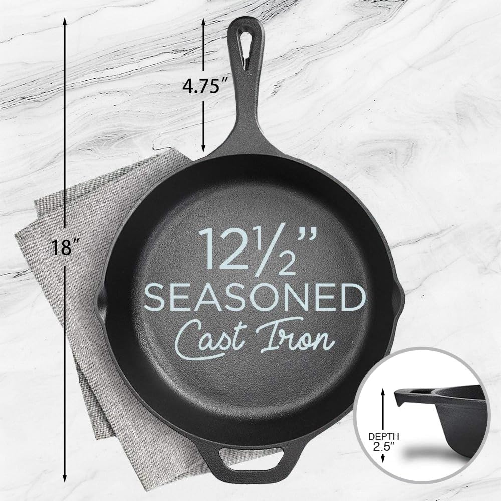 12" Frying Pans &ndash; Heavy-Duty Cast Iron Skillet and Deep Cast Iron Pan (2.5" Deep) &ndash; Pre-Seasoned Nonstick Surface for Searing, Baking, Saut&eacute;ing &ndash; Ideal for Indoor & Outdoor Cooking image number 6