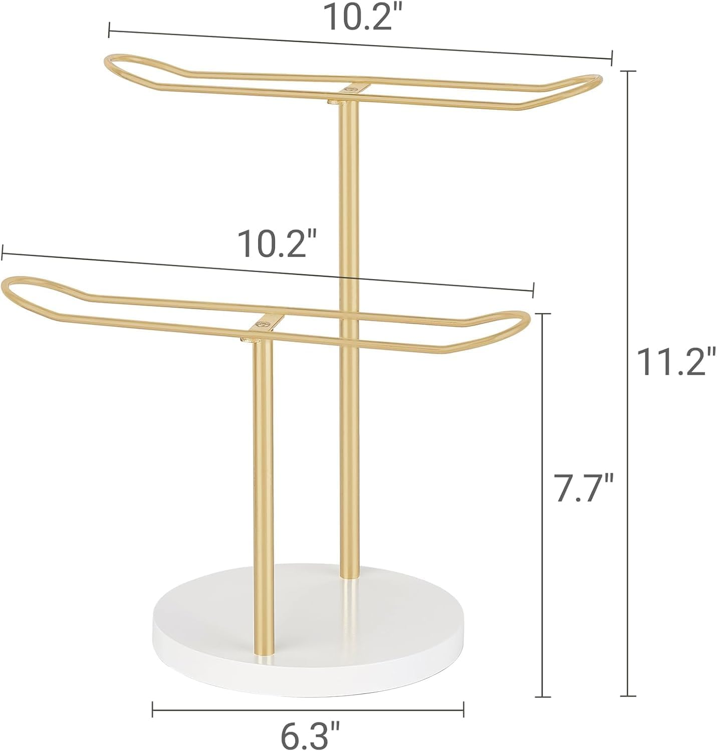 2 Tier Headband Organizer, Headband Holder Organizer Hairband Display Stand, Metal Storage Rack, Jewelry Display Stand, Metal Necklace Organizer for Headwear Hair Hoop Gift Women, Gold image number 3