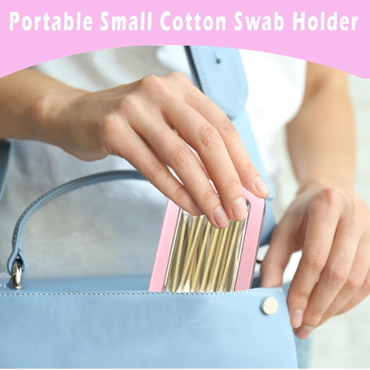 Cotton Swab Holder for Travel, 2 Pcs Portable Small Dental Floss Holder Empty Metal Cotton Ball Holder, Travel Floss Picks Case with Dustproof Lid for Cotton Swabs Hair Ties Floss, Pink image number 5