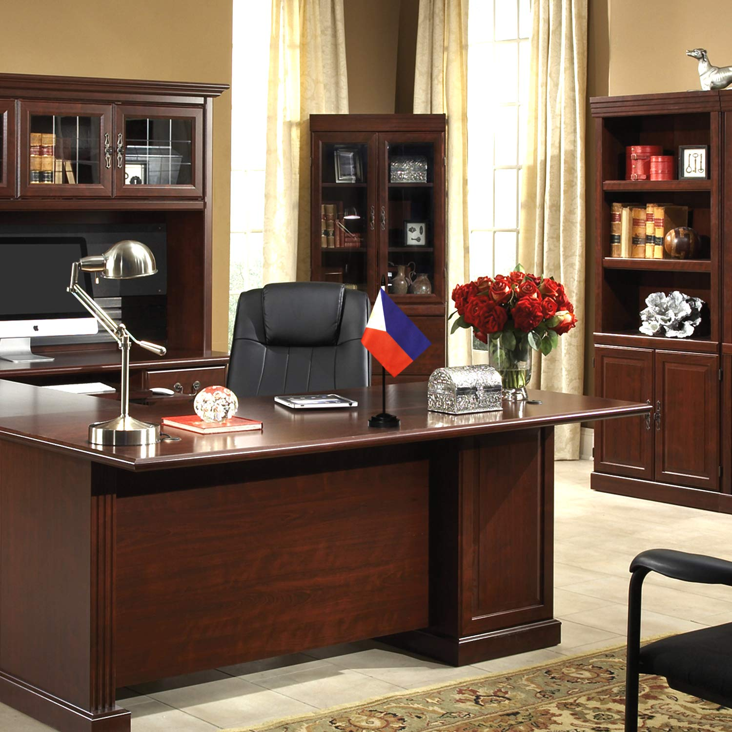 ANLEY Philippines Deluxe Desk Flag Set - 6 X 4 Inch Miniature Philippine Desktop Flag with 12" Solid Pole - Vivid Color and Fade Resistant - Black Base and Spear Top - India image number 7