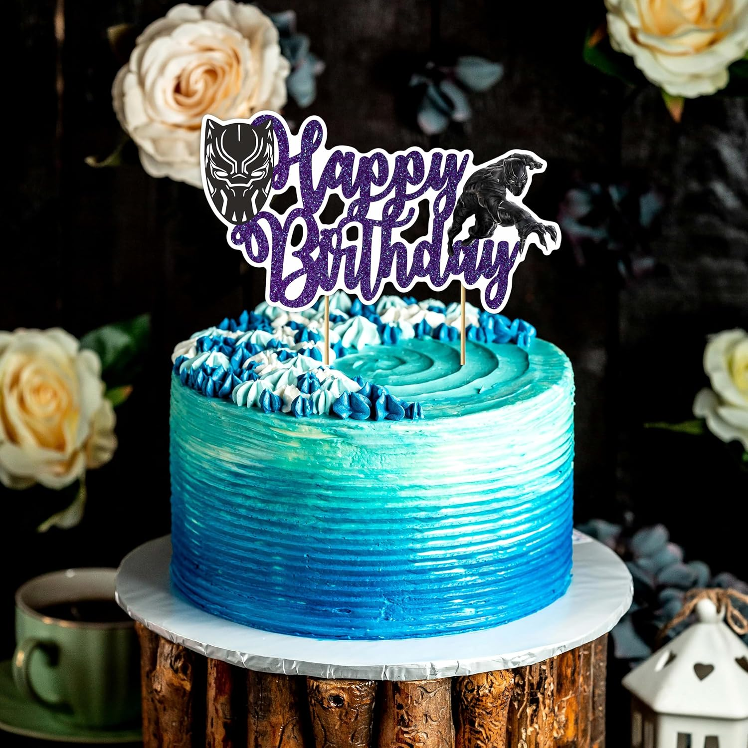 Blck Pnthr Happy Birthday Cake Topper | Black Panther Theme &ndash; Birthday Party Decoration &ndash; Durable & Easy to Use &ndash; Perfect for Celebrations image number 2