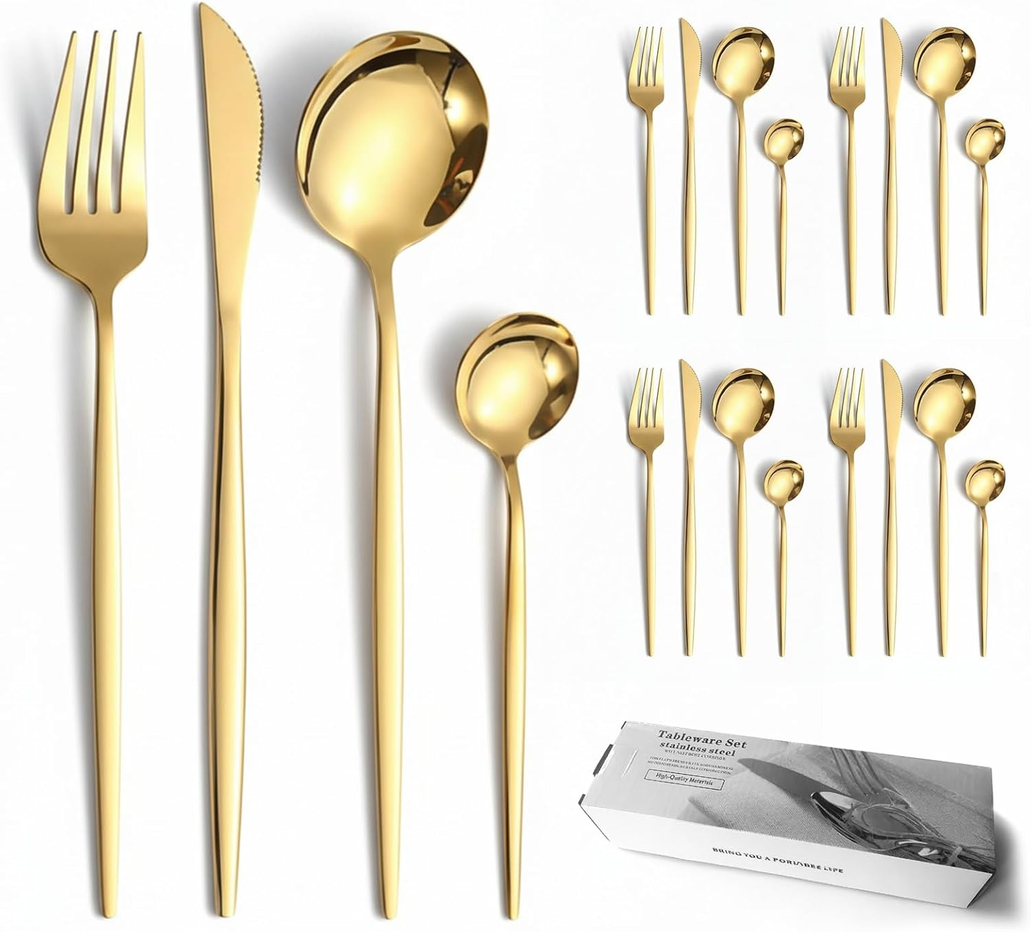 Silverware Set，20-Piece Premium Stainless Steel Cutlery Set，Satin Finish Flatware Set ，Include Fork Knife Spoon Flatware Sets,Service for 5，Dishwasher Safe (Black)