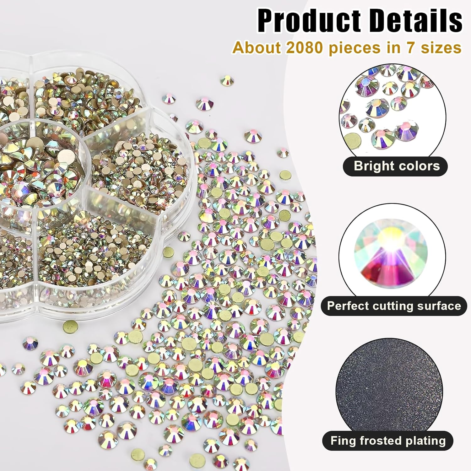 2500 Glitter Gems Hotfix Self-Adhesive 0.15~0.48 Cm, Rhinestones for Textiles for Gluing, Gemstones for Crafts, Rhinestones, for Clothing, Shoes, DIY, Craft, Nail Charms, Gift (AB)