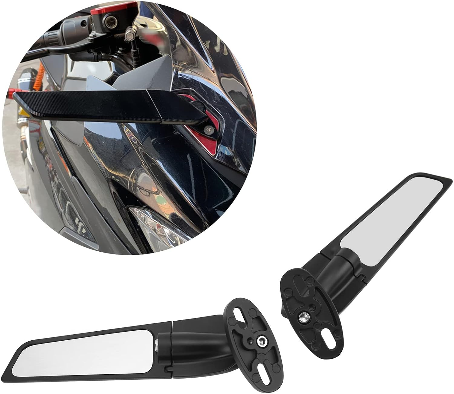 2PCS Motorcycle Rear View Side Mirror, Rotating Wind Wing Adjustable Motorcycle Rearview Mirrors with Installation Accessories, Aluminium Wind Wing for Yamaha R3 V3 R15 R25 R1 R1S image number 3