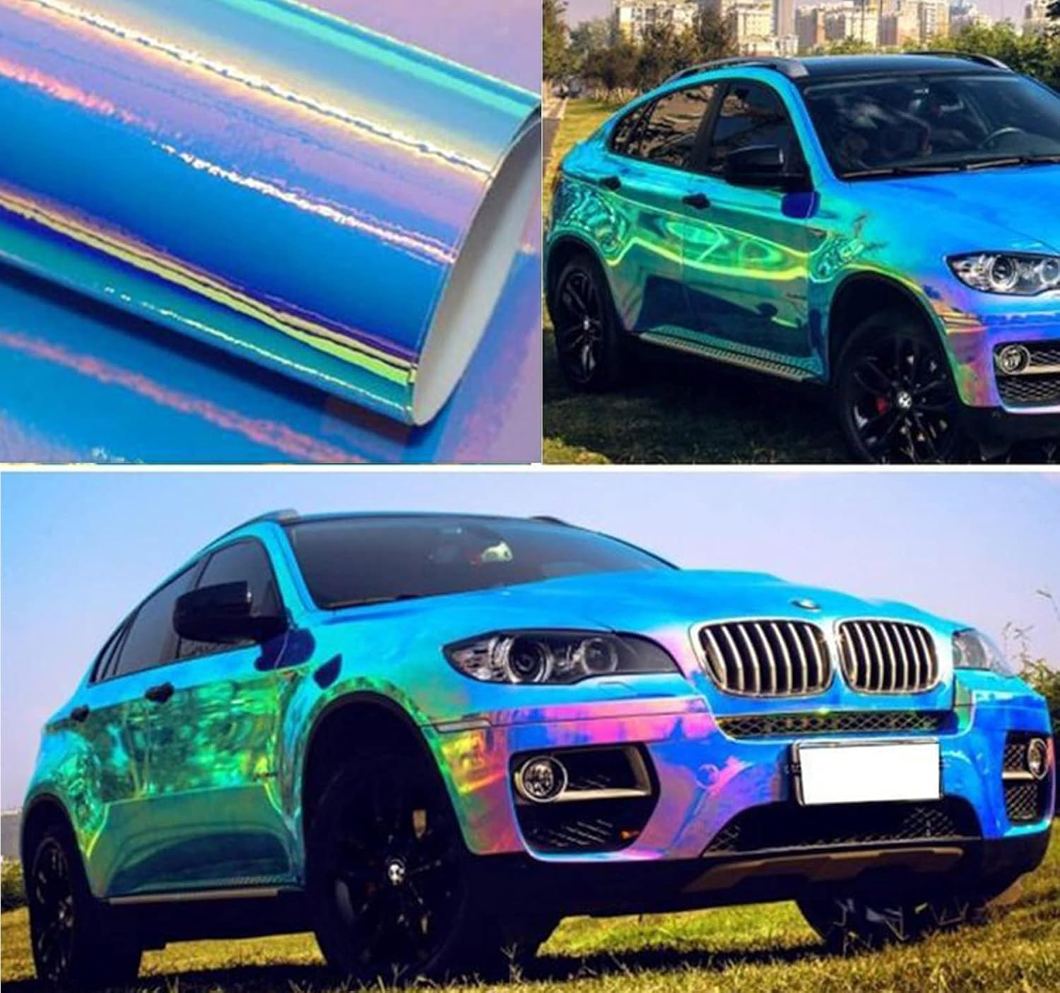 Holographic Rainbow Chrome Car Adhesive Vinyl Wrap Gloss Decal Sticker Film Sheet Air Bubble Free DIY Vinyl