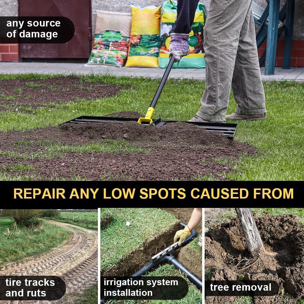 Colwelt Lawn Leveling Rake 31'', Hefty Lawn Leveler Rakes for Grass Soil, Leveling Rake for Lawn with 72'' Ergonomic Curved End Grip Long Handle, Levelawn Tool Leveling Soil, Yard Lawn Leveling Tool image number 1