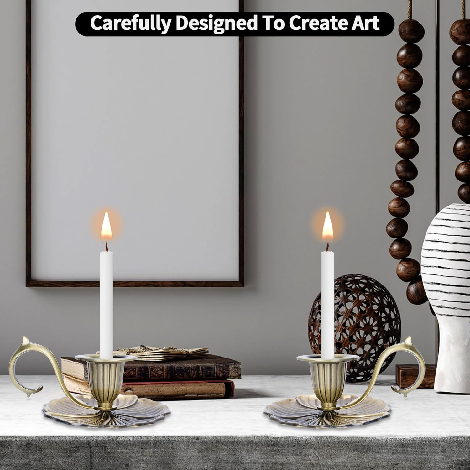 Ikare Vintage Candle Holders 2 Pack, Bronze Taper Candlesticks with Comfort Curved Handle, European Retro Home Decor for Wedding, Christmas, Farmhouse and Church Ceremony image number 5