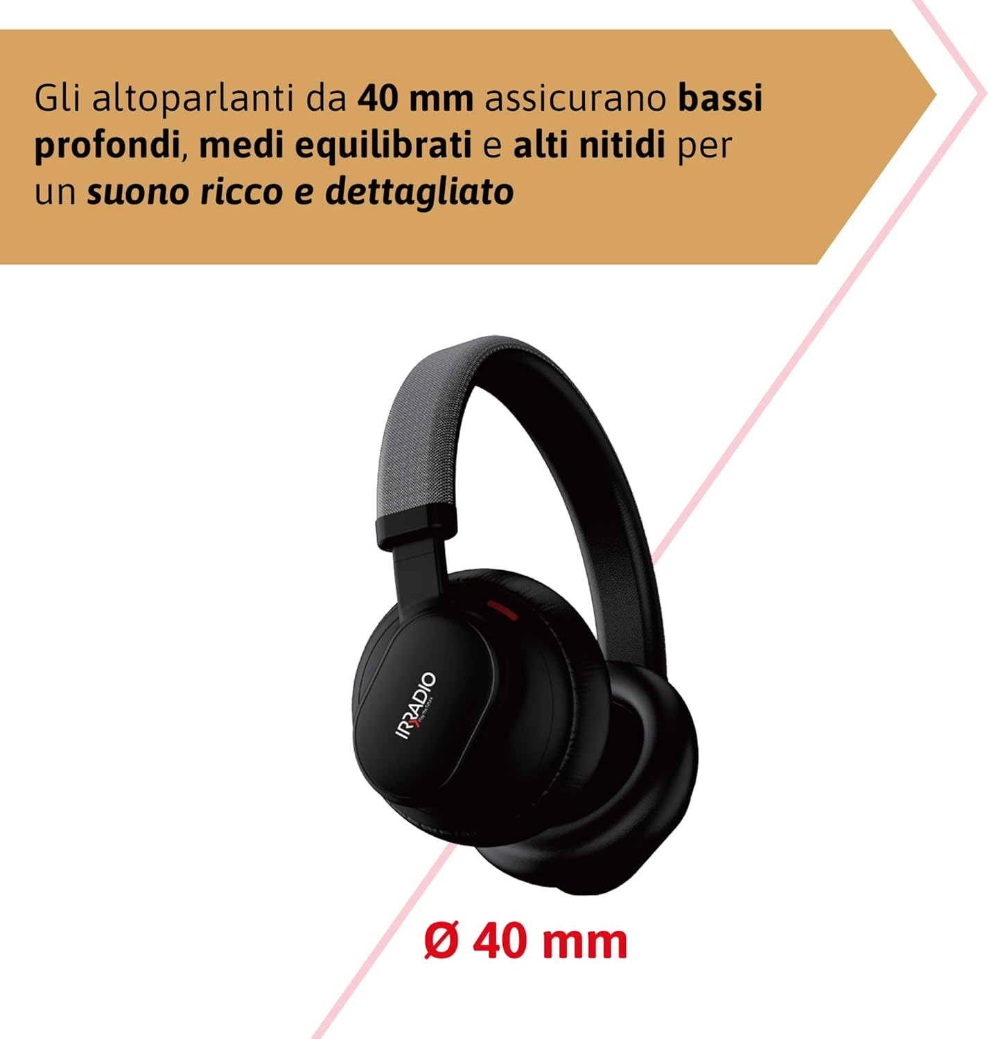 IRRADIO IR-H606BT PRO Bluetooth Headphones, Wireless Version 5.3, Hi-Fi with Hybrid ANC Function, Active Noise Cancellation, Touch Control, Long Battery Life