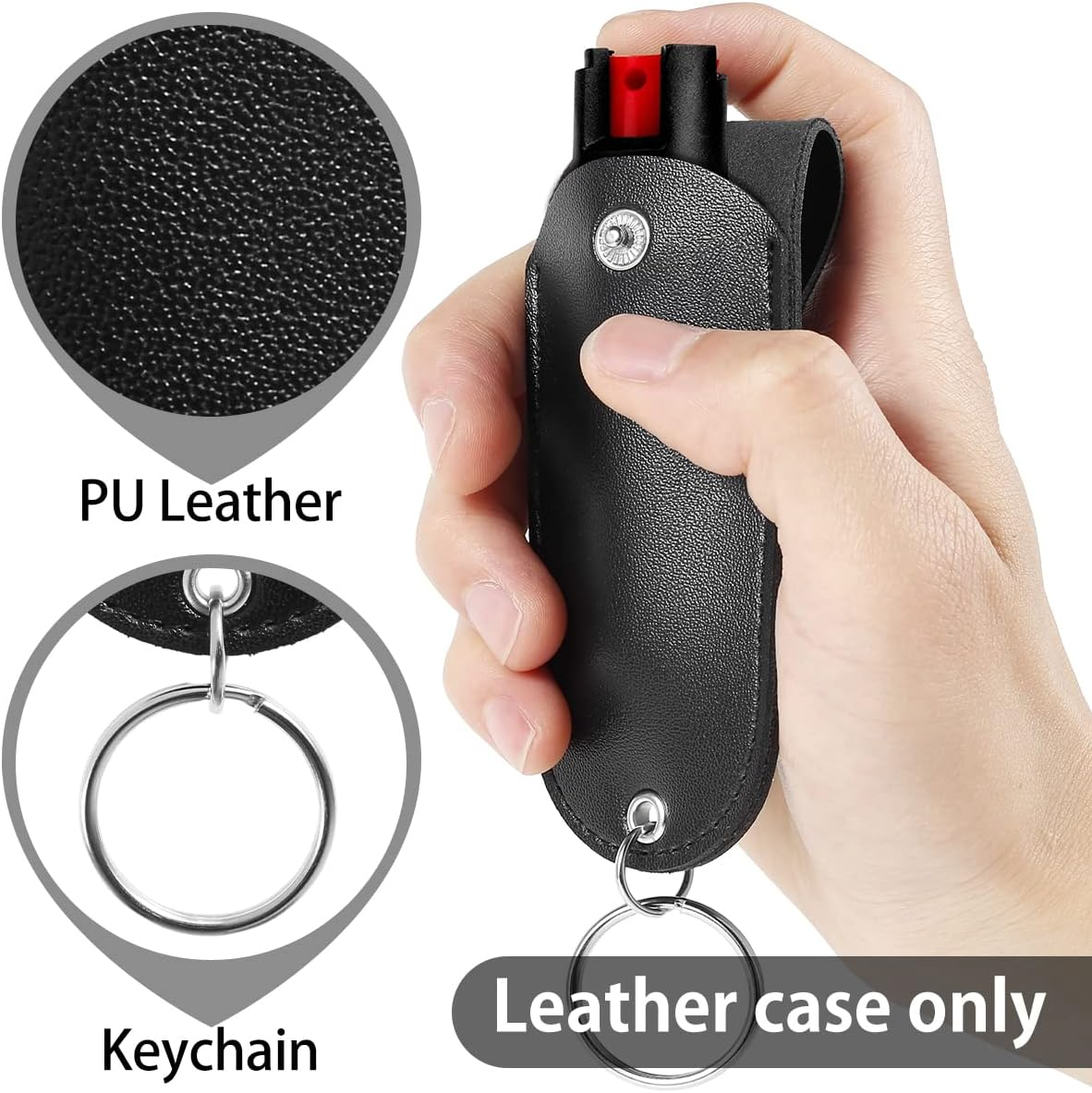 Pepper Spray Pouch, PU Leather Pepper Spray Holster, Mini Portable Top Flap Pepper Spray Holder, Self Defense Spray Leather Case Keychain (Pepper Spray Not Included) image number 4