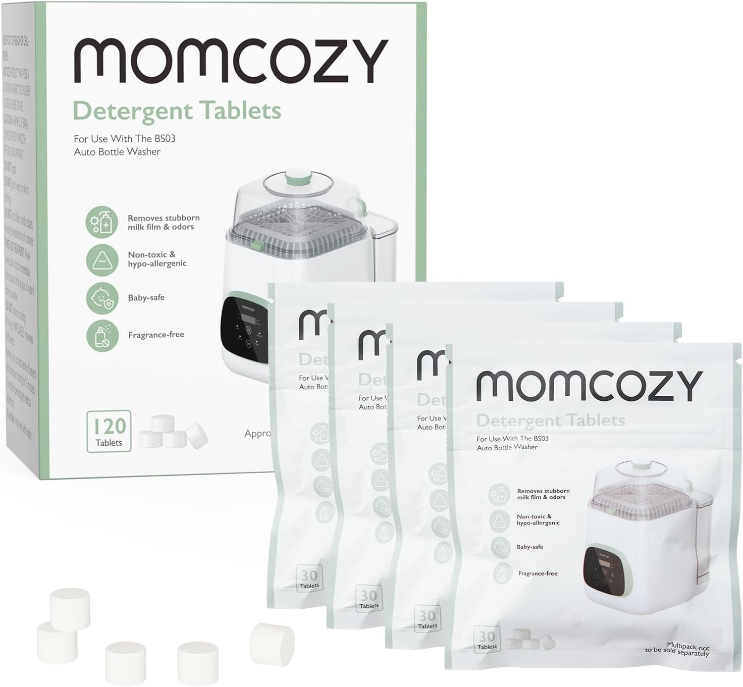 Momcozy Official Washing Block for Momcozy Kleanpal Pro Baby Bottle Washer, 120 Detergent Tablets image number 1