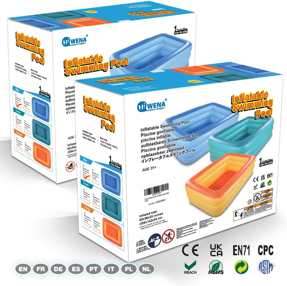 HIWENA Inflatable Family Swim Center Pool, 82 Inches Gaint Blow up Pool Summer Water Fun with Inflatable Soft Floor for Family, Garden, Outdoor, Backyard (82IN Green) image number 6