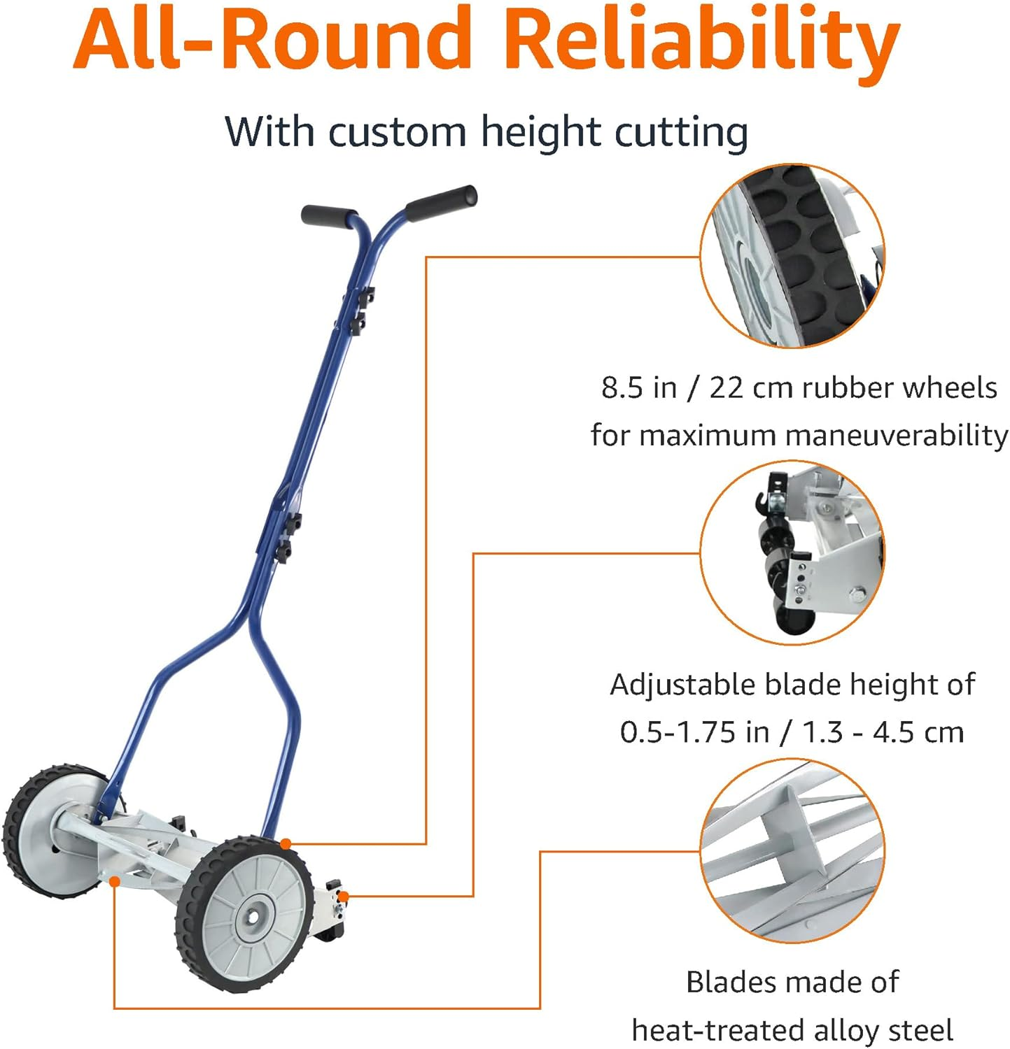 Amazon Basics 5.56 CM 4-Blade Push Reel Lawn Mower, Blue