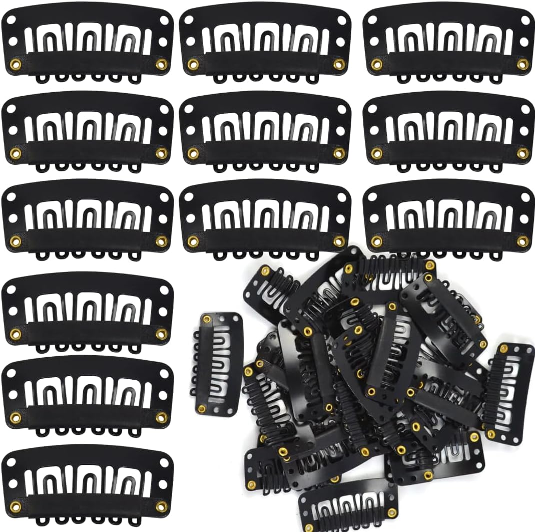 30PCS Hair Extension Clips,Chunni Clips,Metal Snap Clips for Hair Extensions and Wefts, Wig Clips Snap Clips U-Shape with Soft Rubber, Wig Clips to Secure Wig(Black)