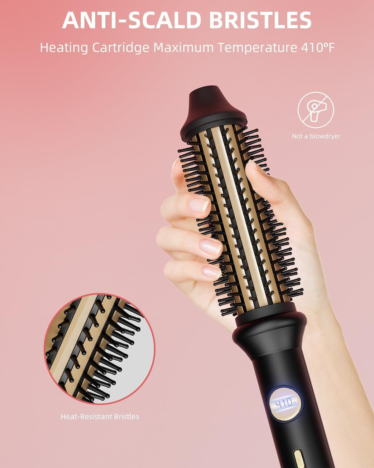Thermal Brush, Curling Iron for Long Dry Hair, 110-220V Heated round Brush with 10 Temp Settings, 30S Fast Heat for Curling & Volumizing & Straightener, Anti-Scald Nylon Bristles，Au Plug image number 6