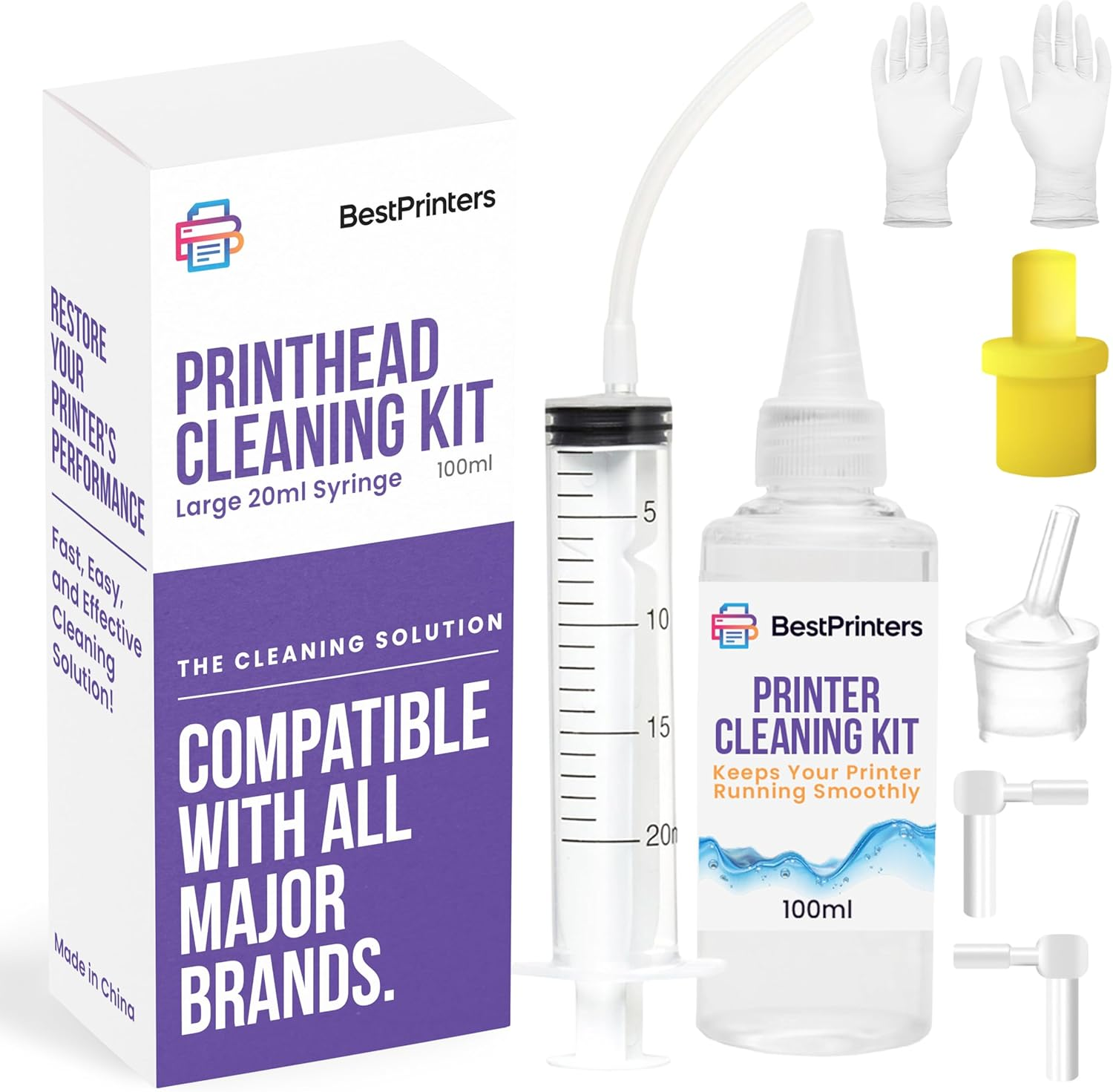 Printhead Cleaning Kit - HP, Epson,Canon, Brother & Lexmark - Large High Efficiency 20Ml Premium Syringe - 10Oz 100Ml (Best Printers Certified) image number 2