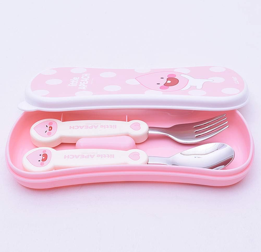Kakao Friends - Easy Washing Clean 304 Stainless Steel Spoon & Fork (1.1 Inch X 5.6 Inch) with Wide Case Tableware Set for Kids, Pink (Little Apeach) image number 4