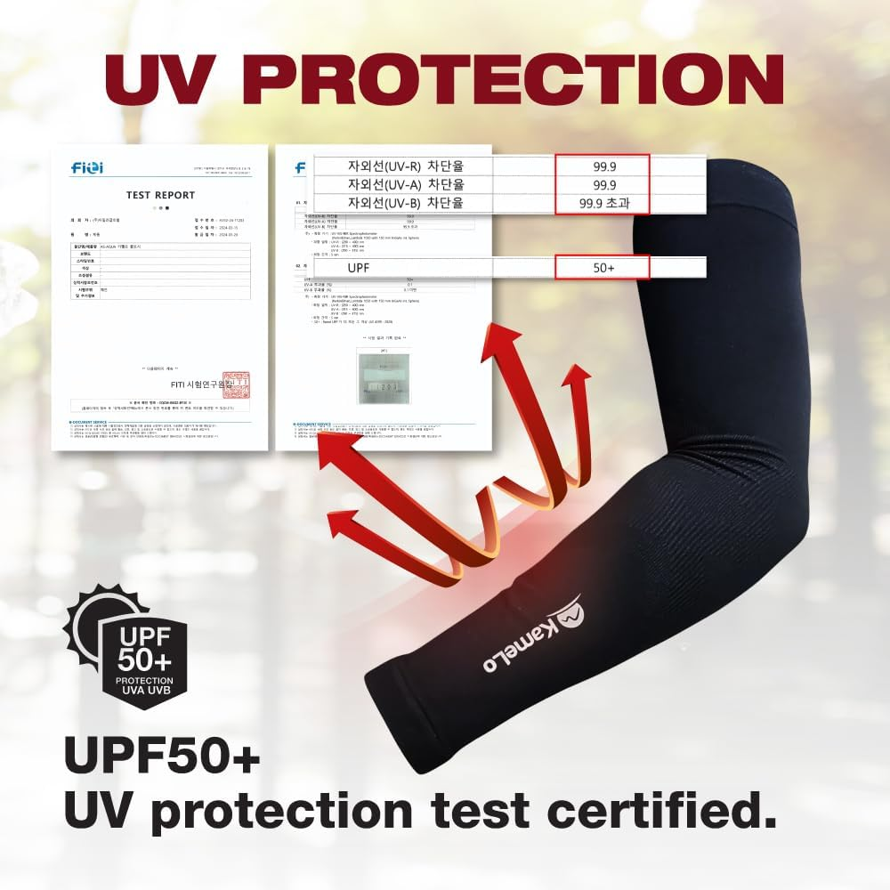 Kamelo UPF50+ Korean UV Sun Protection Cooling & Compression Arm Sleeves Pair Unisex for Men Women - CREORA&reg;/AQUA-X (AS-AQUA) - White image number 6