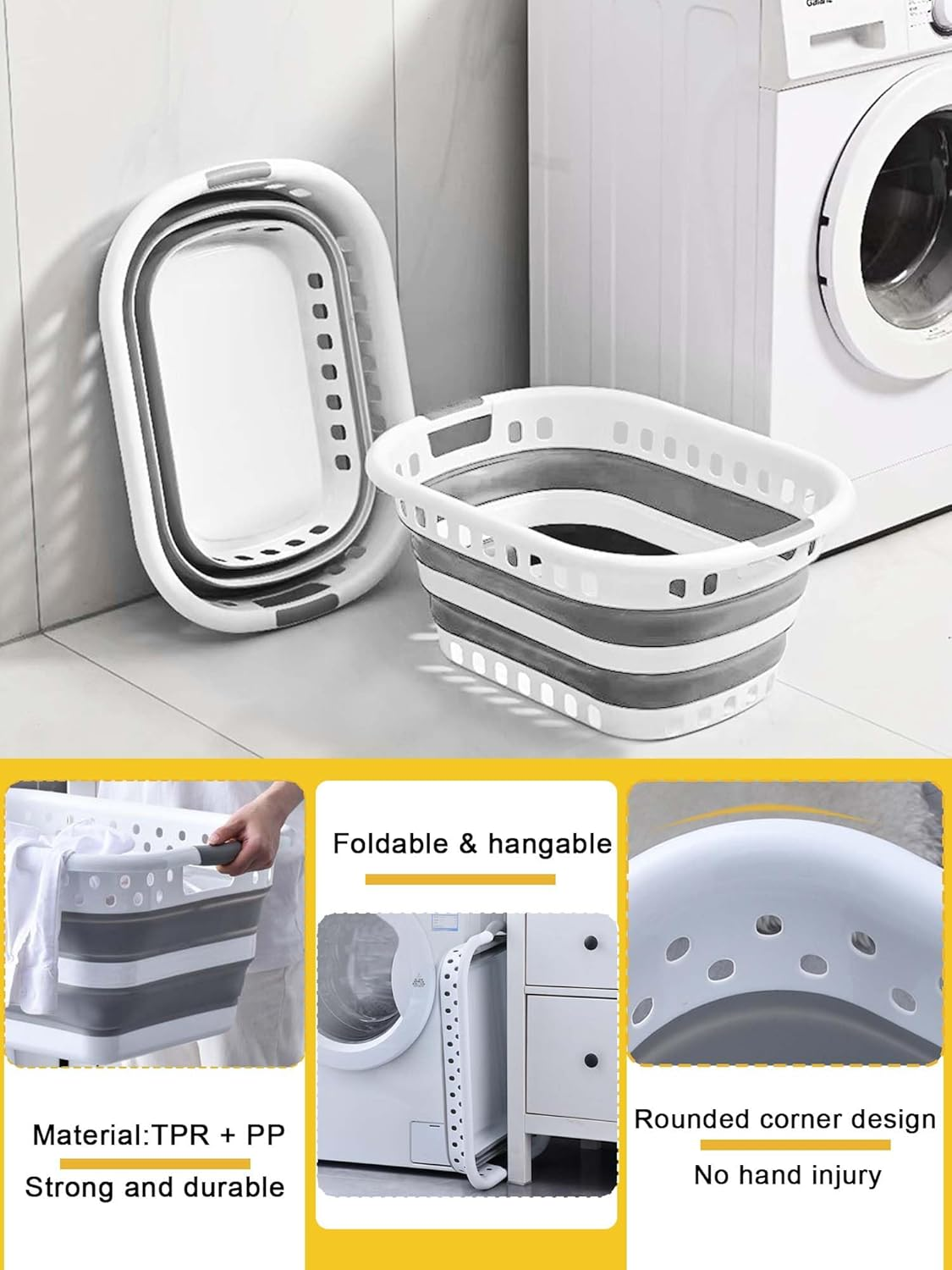 Laundry Basket 40L - White and Blue Space-Saving, Collapsible Storage Laundry Hamper - Foldable Pop up Laundry Basket for Home, Flats, and Apartment Use image number 5