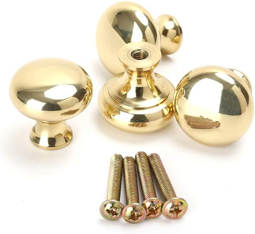 RZDEAL 4 PCS 1.0'' X 0.9'' Brass Mirror-Polished Pulls round Brass Pulls Antique Simple and Elegant Pulls Solid Hardware Knobs for Furniture Cabinet Closet Drawer Box Door Handles image number 6