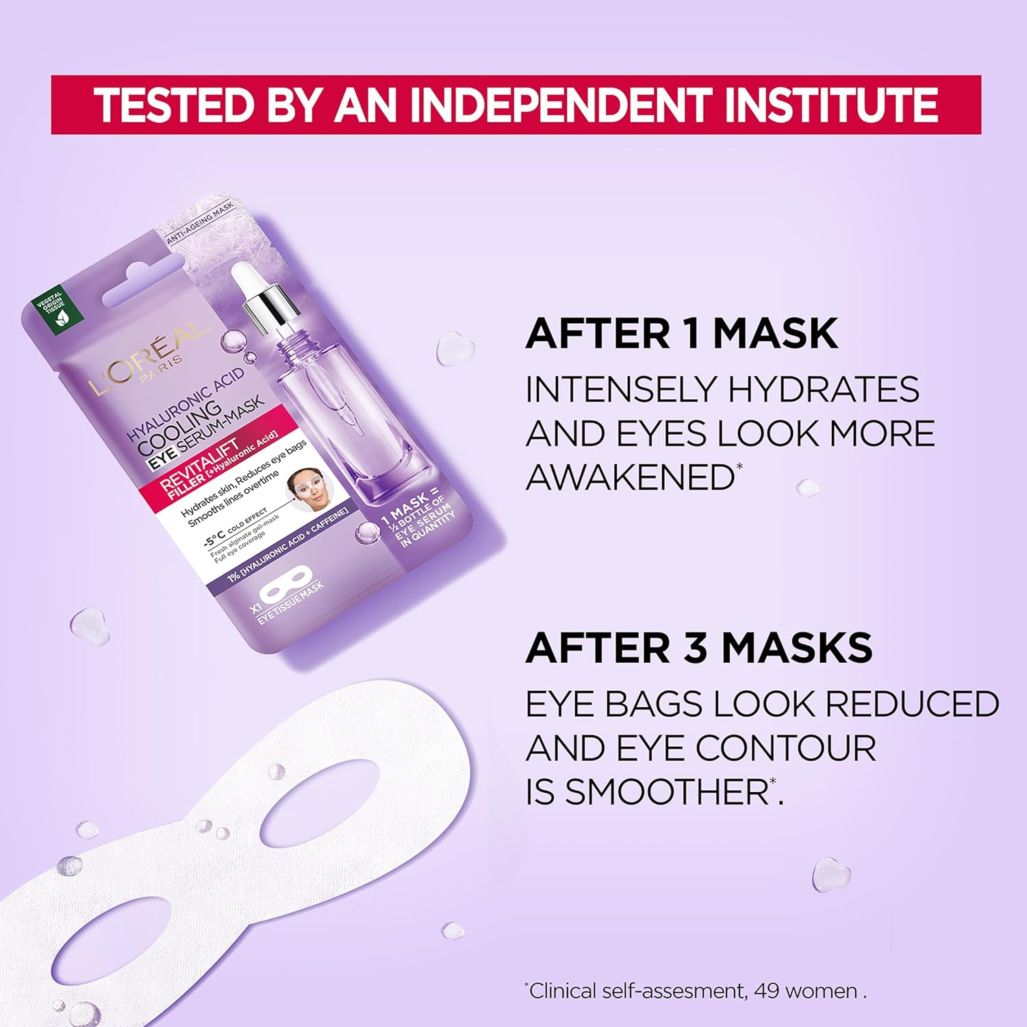 L'Or&eacute;al Paris Revitalift Filler Hyaluronic Acid and Caffeine Plumping and Brightening Eye Sheet Mask image number 2