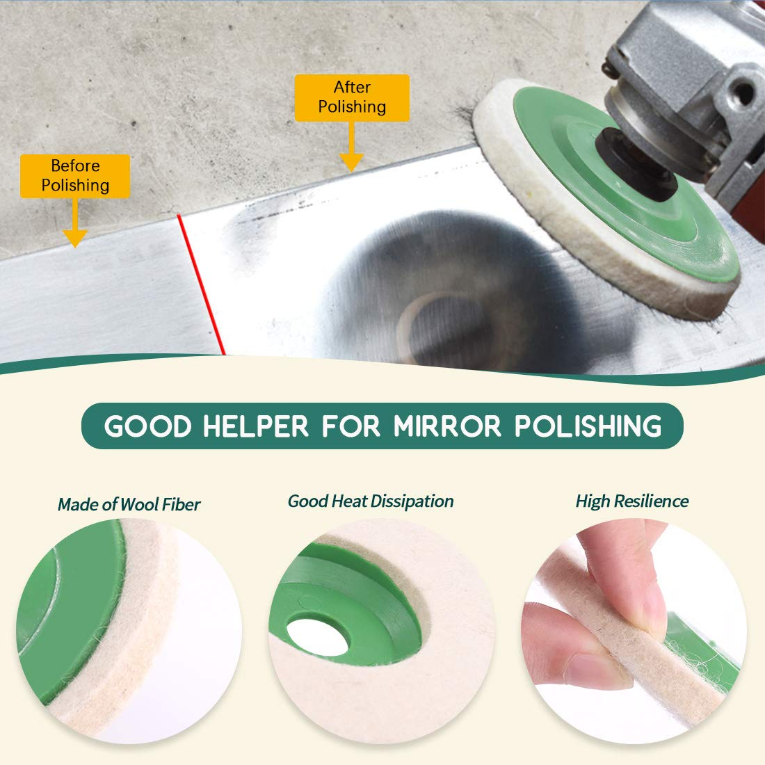 Keadic 18Pcs 4 Inch Wool Felt Polishing Wheel Disc Kit Includes Wool Felt Disc Wheel Pad and Buffing Polishing Compounds, Wool Polishing Wheel Buffer Pads Wool Polishing Disc for Marble image number 6