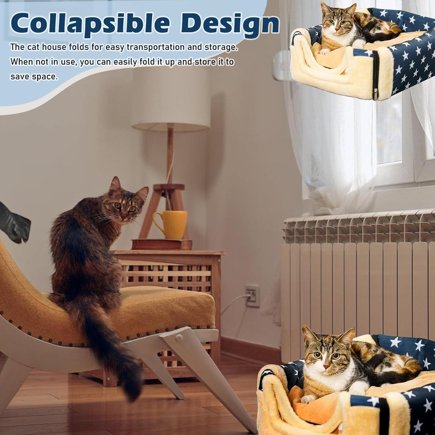 WIYETY Cat House, Dog House for Indoor, Foldable Cat Bed Cave, Cat Cave with Non-Slip Base, Waterproof and Warm Dog Cave, Cat Beds for House Cats (Blue, S, 37 X 32 X 30 Cm) image number 6