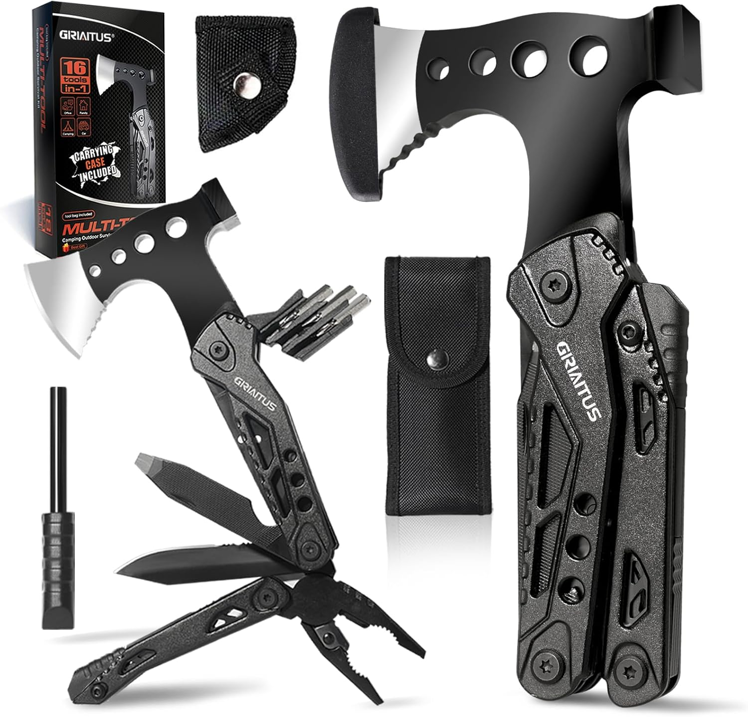 Camping Multitool Accessories Gifts for Men Dad 16 in 1 Upgraded Multi Tool Survival Gear with Axe Hammer Pliers Saw Screwdrivers Bottle Opener Whistle & Portable Sheath for Hiking,Fishing image number 5