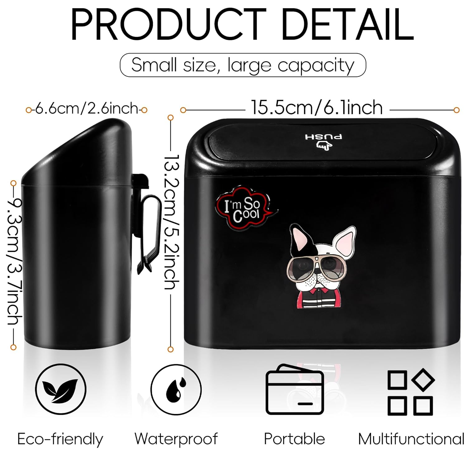 Car Trash Can with Lid ABS Leakproof Vehicle Garbage Bin Cool Dogfighting Pattern Storage Bucket with 100Pcs Trash Bags for Front Back Seat Centre Console Accessories Suitable for Car Home Office