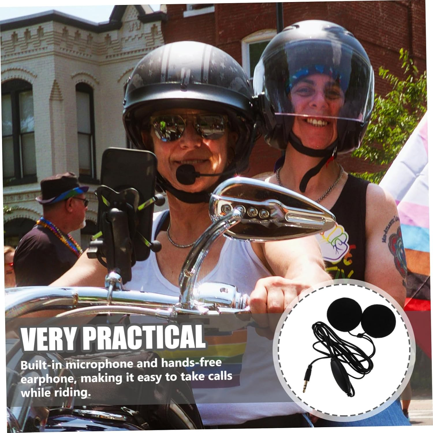 WEKADRIN Motorcycle Helmet Headset with Microphone 3.5Mm Plug Black In-Ear Earphone for Rider Gps Navigation Outdoor Riding Compatible with Motorbike Helmets image number 3