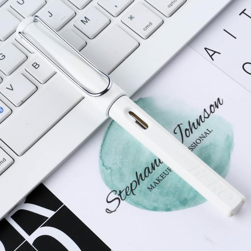 Smooth Rollerball Pen, 0.5Mm Tip, Black Gel Ink, Colour Barrel, Pocket Clip, Compatible with 843 845 Pen Refills (White) - Black image number 5