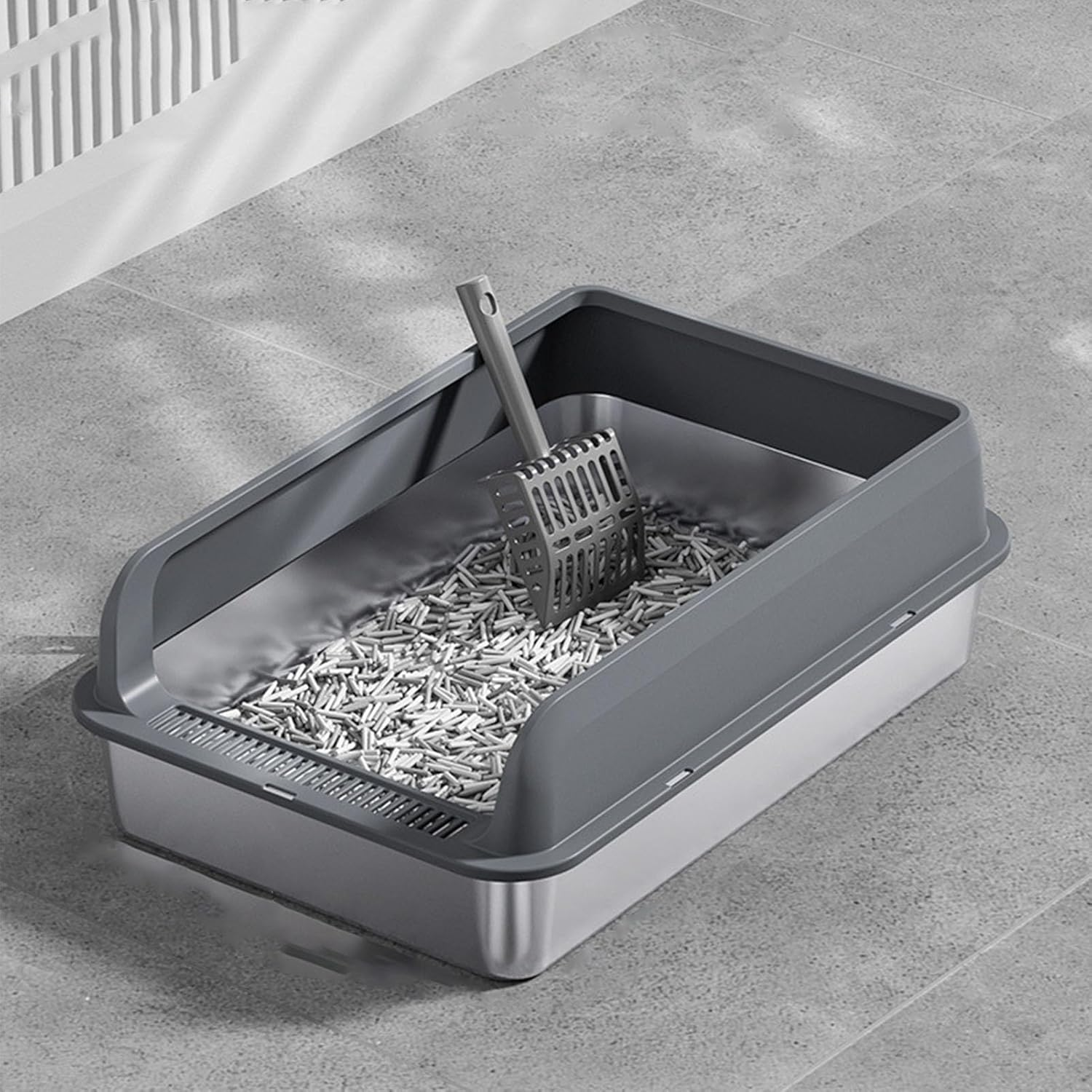 Stainless Steel Cat Litter Box with Lid, Extra Large Litter Box for Big Cats, Metal Litter Box with Wall Sides Enclosure, Non-Sticky, Anti-Leakage, Easy Cleaning Litter (Extra image number 4