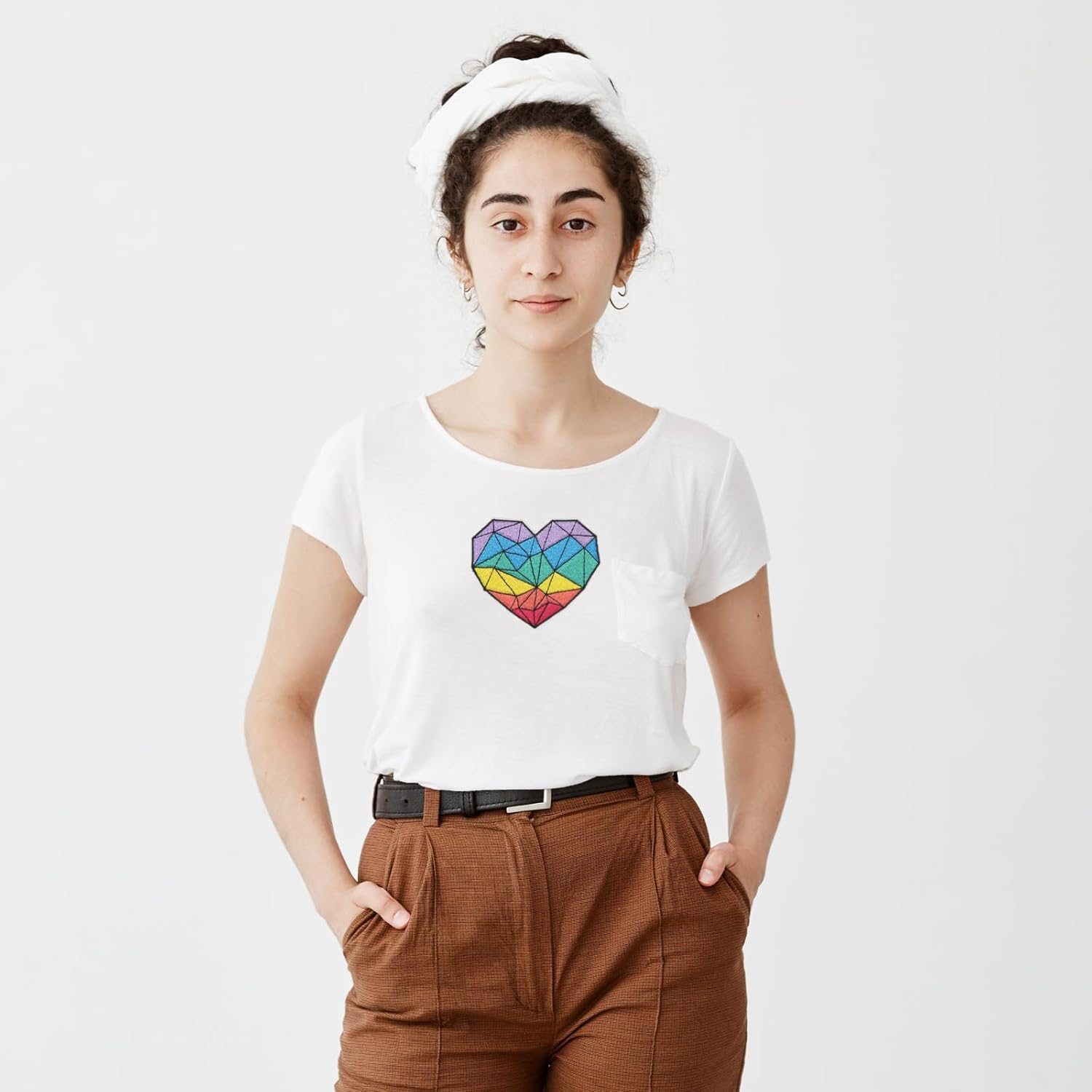 HEYTRCO Large Colorful Grid Heart Iron on Patches, Cute Delicate Embroidered Repair Patches for Clothes, Custom Trendy Pride Fashion Applique for Hats, Jeans, Jackets, Bags, Backpacks, Dress, Shoes image number 4