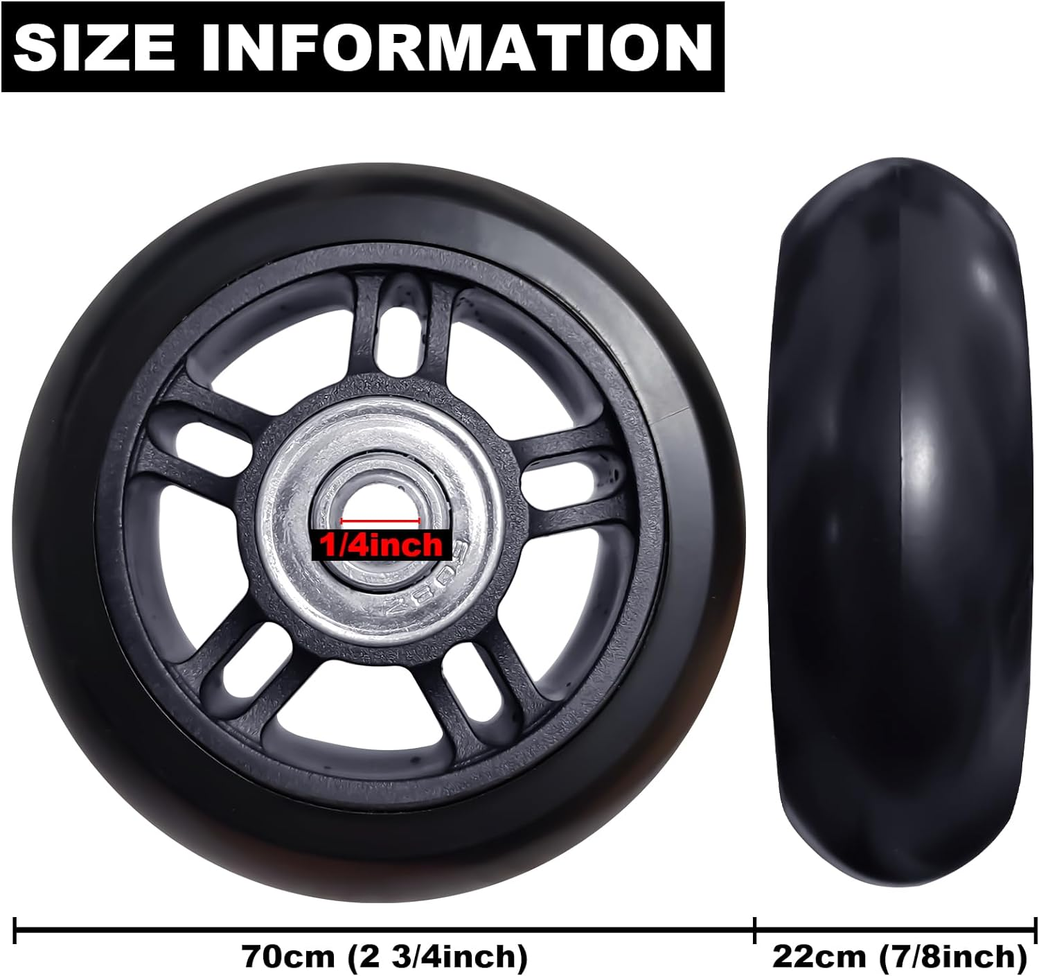 Tobeso-Nuoze Luggage Replacement Wheels 2 3/4 Inch Wear-Resistant Suitcase Replacement Wheels Rubber Swivel Caster Wheels Repair Kits 2 Wheels (70Mm*22Mm) image number 1