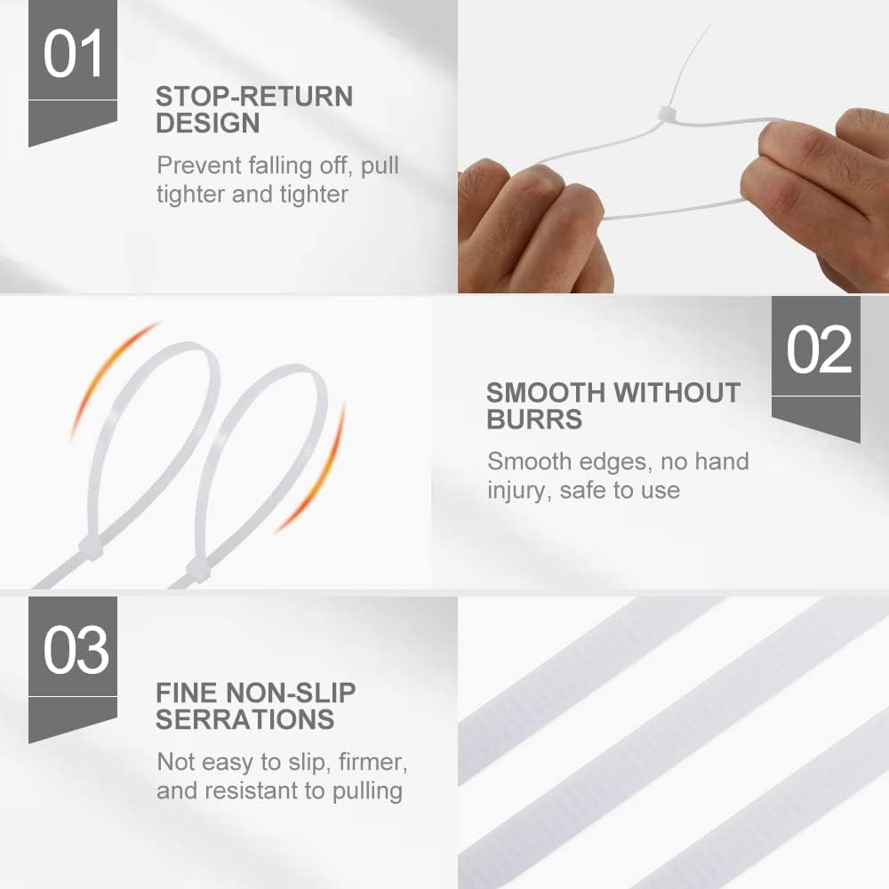 12 Inch Zip Cable Ties (100 Pieces), Self-Locking Premium Nylon Cable Wire Ties,Heavy Duty White, for Indoor and Outdoor by Boacua image number 2