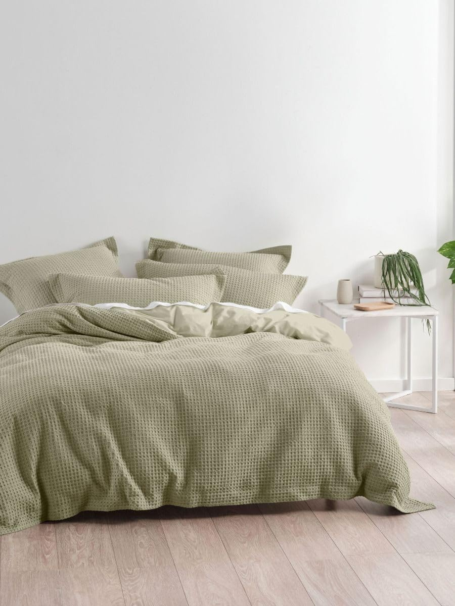 Linen House Deluxe Quilt Cover Set, Waffle Eucalyptus, Queen Size image number 1